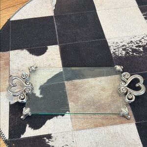 Brighton Glass Tray with Ornate Silver Handles